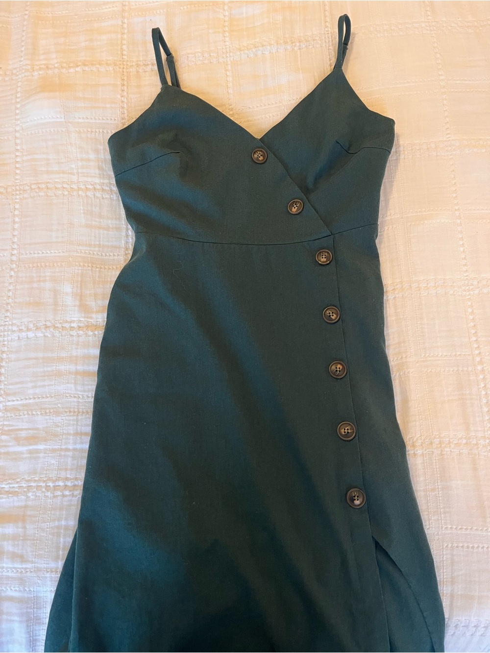 Lush Dark Green Button-Front Midi Slip Dress